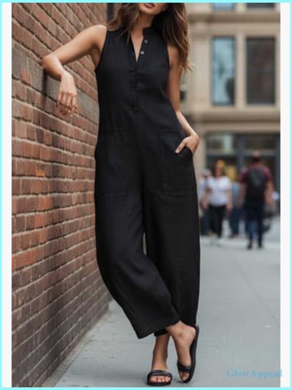 Sleeveless Mock Neck Wide Leg Jumpsuit with Pockets